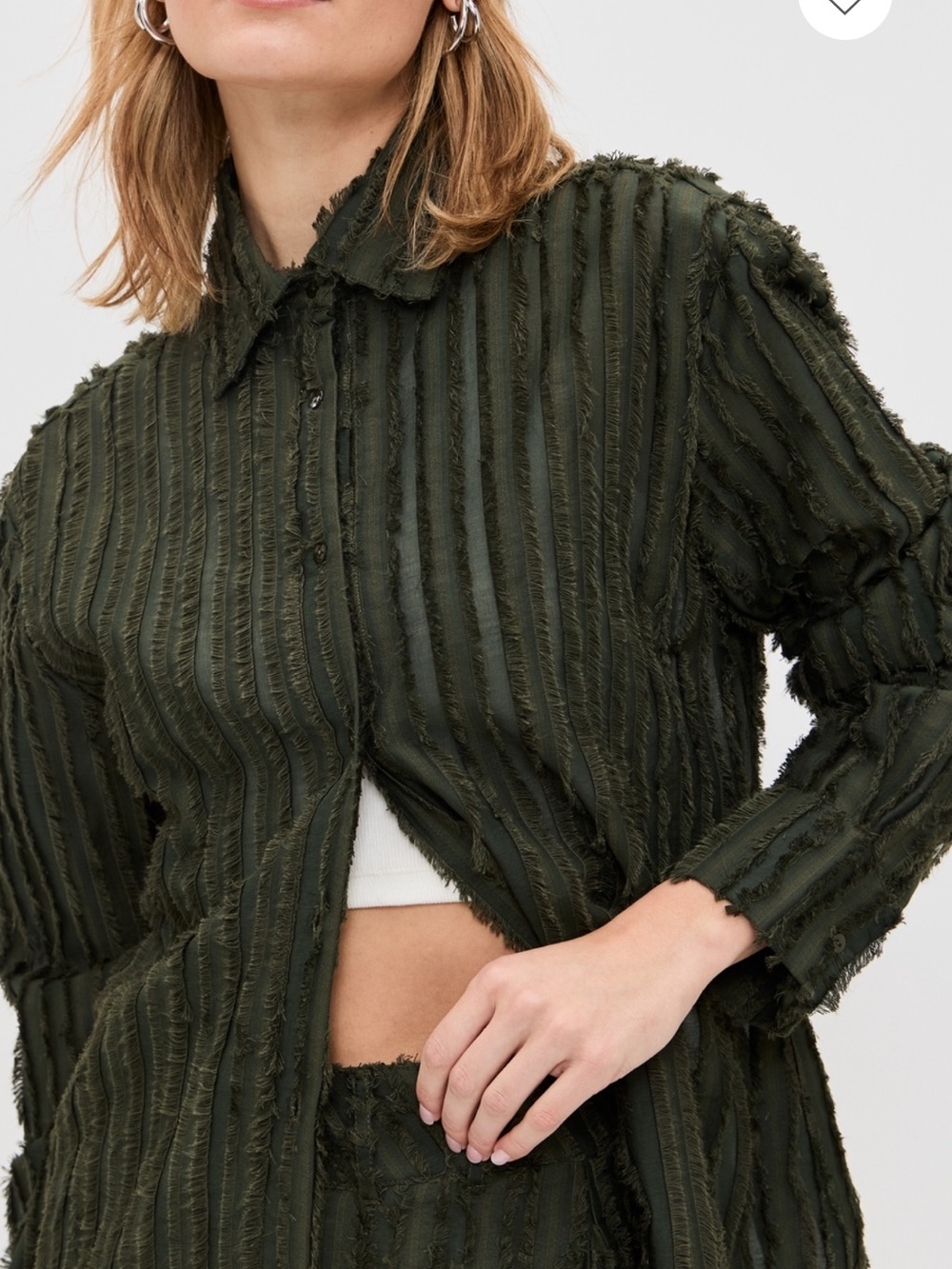 Rouje Dark Olive Textured Stripe Button-Down Shirt